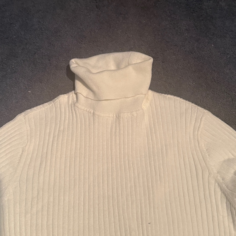 Talbots Cream Ribbed Turtleneck Sweater - Picture 3 of 4